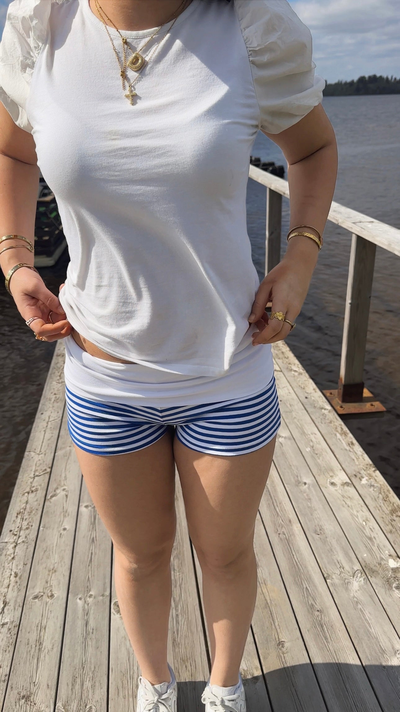 VELA Fold Over Shorts Blue Stripe