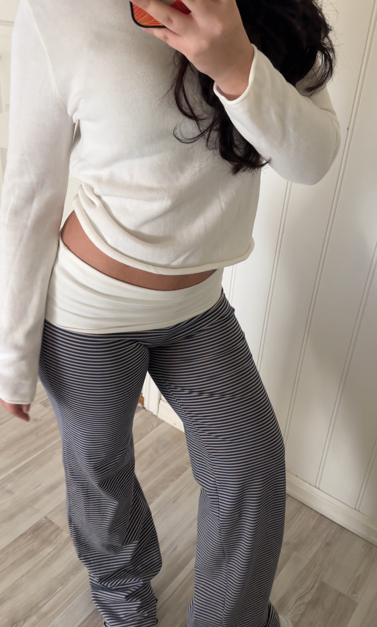 VALEA Fold Over Pants Navy Stripe