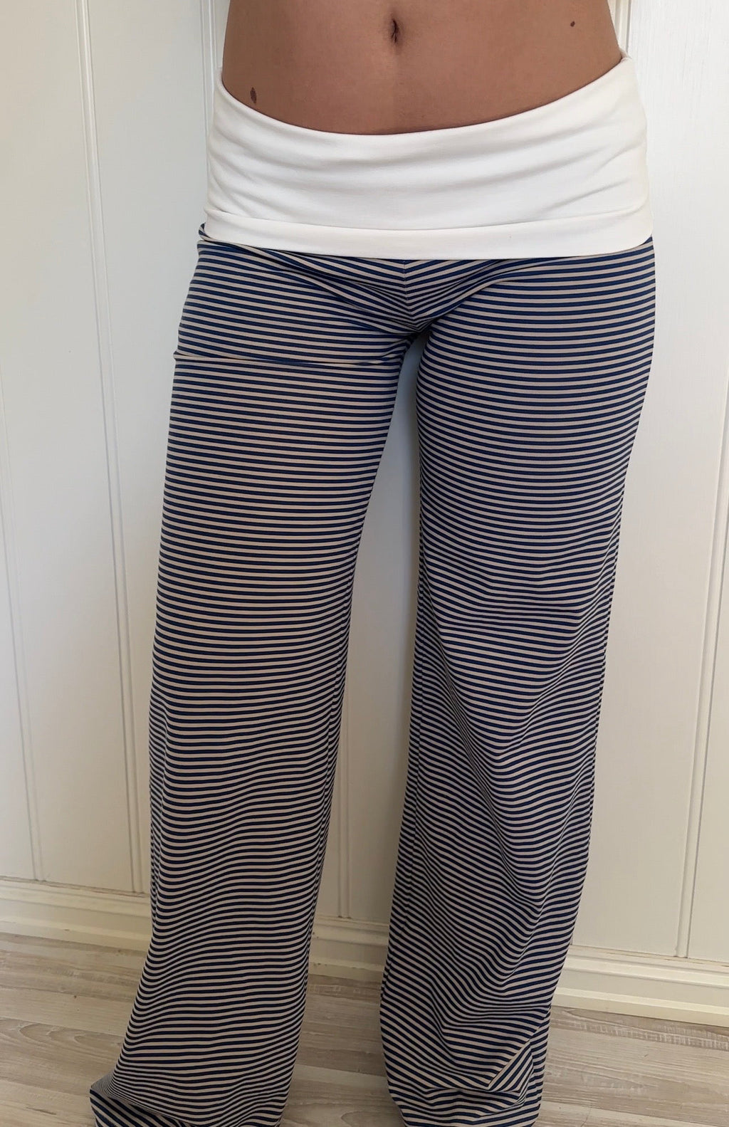 VALEA Fold Over Pants Navy Stripe