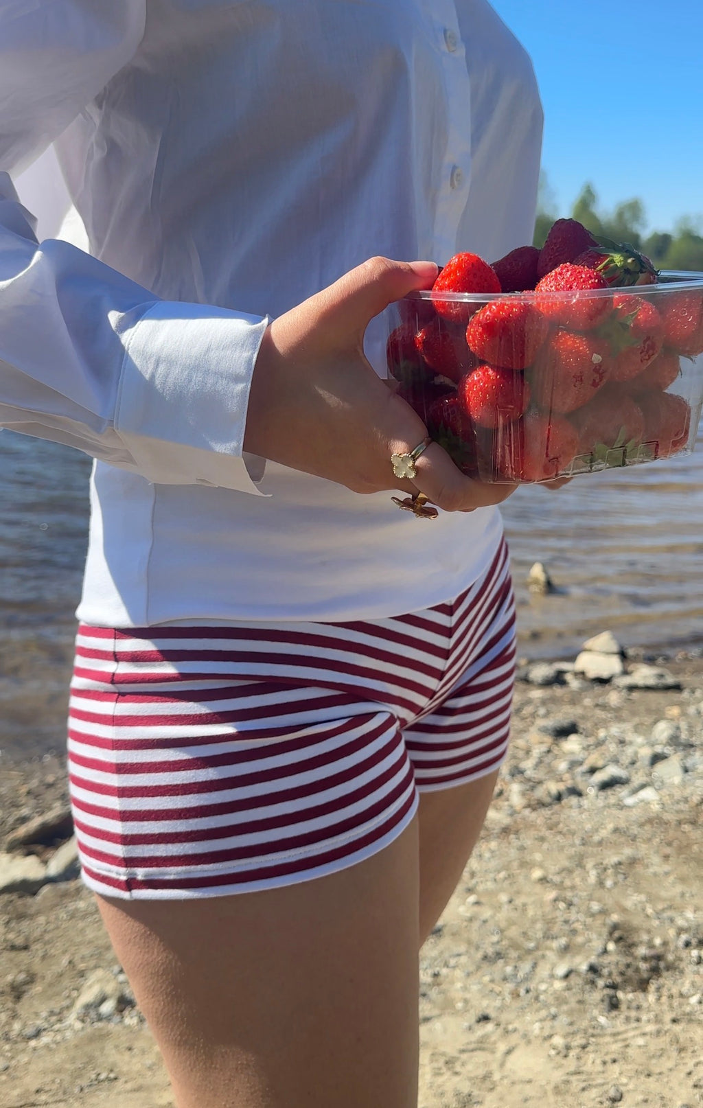 VELA Fold Over Shorts Red Stripe